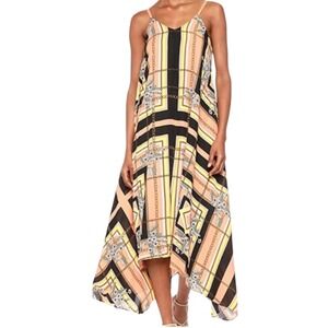 Nanette Lepore Geometric Scarf Print Handkerchief Hem Midi Dress Peach Black 10